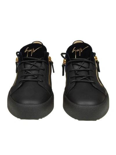 Shop Giuseppe Zanotti "may" Sneakers In Black Leather With Velvet Insert