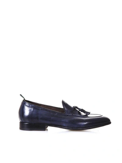 Shop Green George Navy Leather Loafers With Tassels