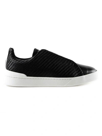 Shop Ermenegildo Zegna Woven Slip-on Sneakers In Ner Black