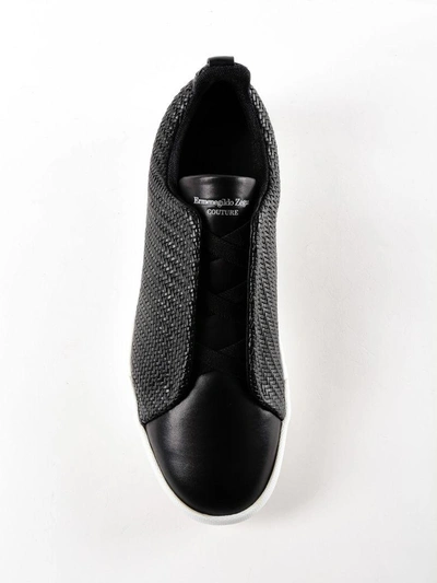Shop Ermenegildo Zegna Woven Slip-on Sneakers In Ner Black