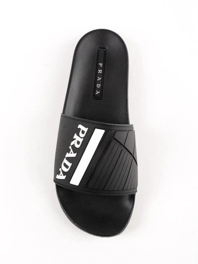 Shop Prada Poolside Sliders In Iau Nero+bianco