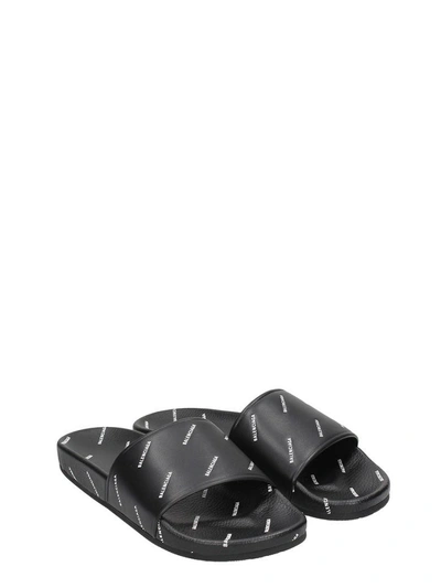 Shop Balenciaga Black Leather Flats Sandals