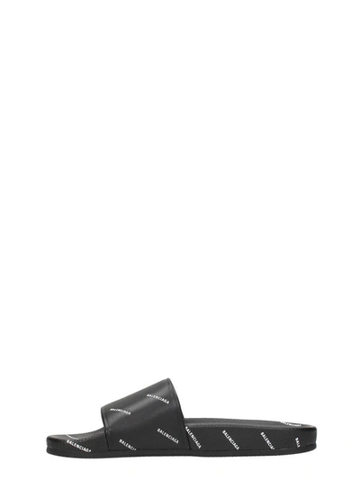 Shop Balenciaga Black Leather Flats Sandals