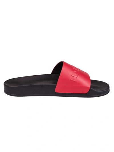 Shop Balmain Paris Sliders In Rosso