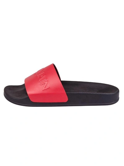 Shop Balmain Paris Sliders In Rosso