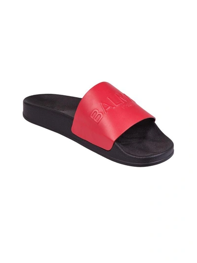 Shop Balmain Paris Sliders In Rosso