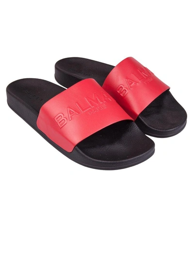 Shop Balmain Paris Sliders In Rosso