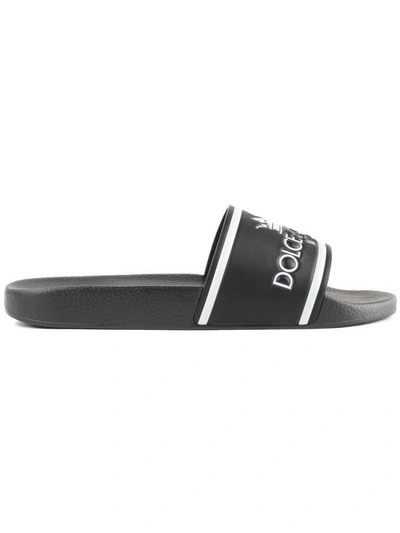 Shop Dolce & Gabbana Saint Barth Sliders In Black/white