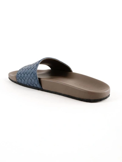 Shop Bottega Veneta Woven Sliders In Denim