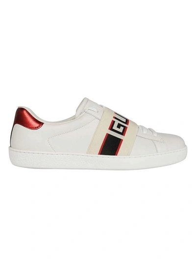 Shop Gucci Logo And Stripe Leather Sneakers