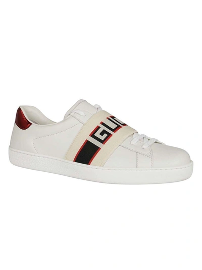 Shop Gucci Logo And Stripe Leather Sneakers