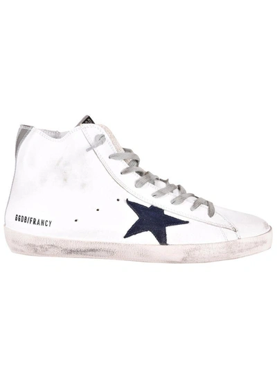 Shop Golden Goose Francy Hi-top Sneakers In White/bluette Zip