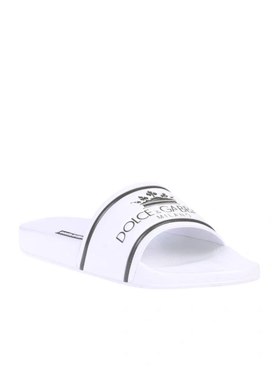 Shop Dolce & Gabbana White Branded Slide Sandals