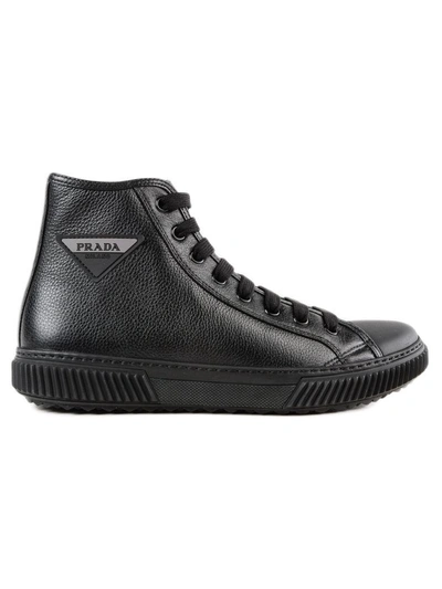 Shop Prada Stratus High Top Sneakers In Nero