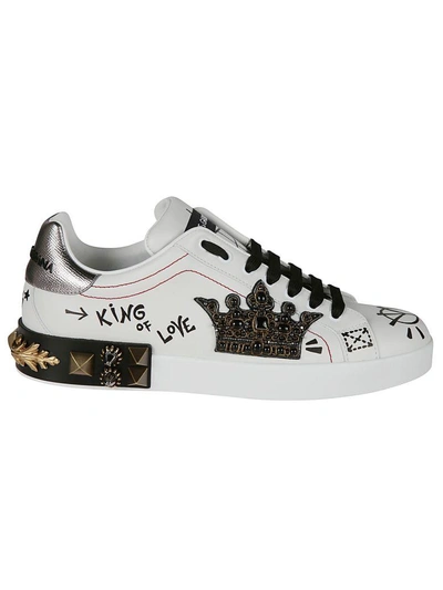 Dolce & Gabbana King Of Love Crown Applique Sneakers In White | ModeSens