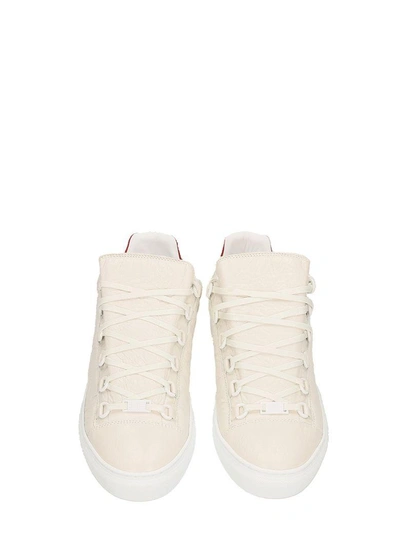 Shop Balenciaga Arena Low White Leather Sneakers In Beige
