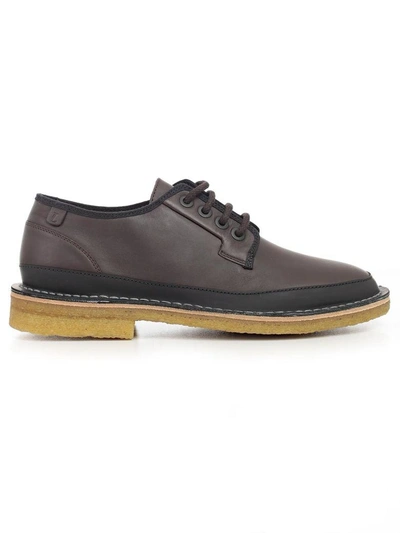 Shop Lanvin Stitched Detailed Derby Shoes In Brown