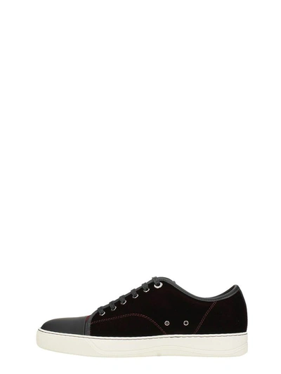 Lanvin Men's Velvet Cap-toe Low-top Sneakers In Bordeaux