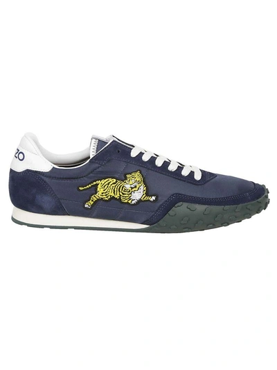 Shop Kenzo Tiger Embroidered Sneakers In Bleu Marine