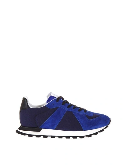 Shop Maison Margiela Blue Replica Runner Sneakers In Suede