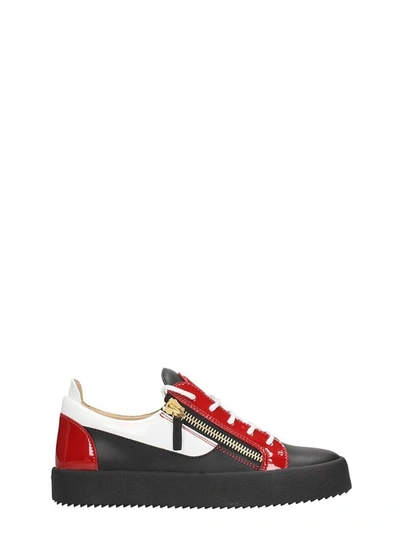 Shop Giuseppe Zanotti Frankie Black-red Leather Sneakers