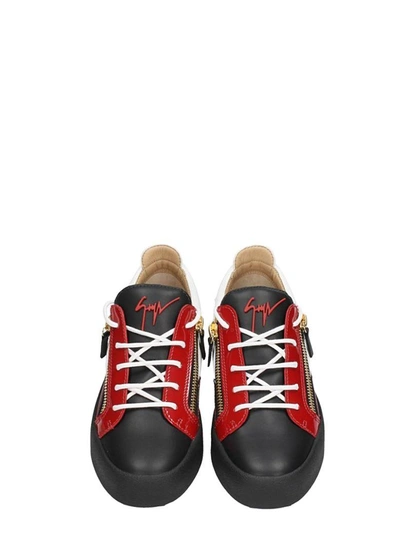 Shop Giuseppe Zanotti Frankie Black-red Leather Sneakers