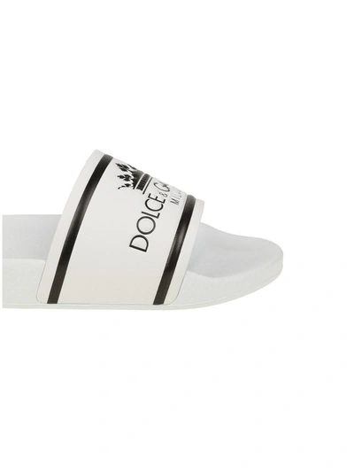 Shop Dolce & Gabbana Rubber And Calf White Slippers With Logo