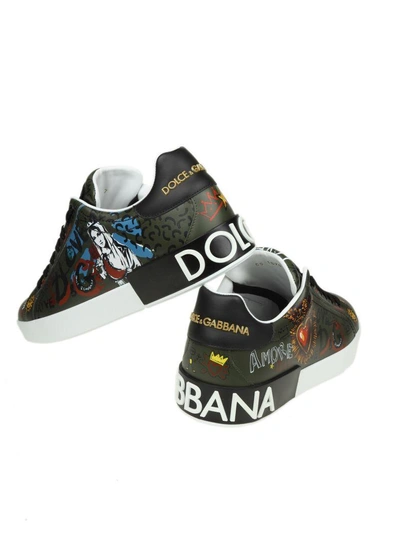 Shop Dolce & Gabbana Portofino Sneakers In Napped Calf Black Military Color In White
