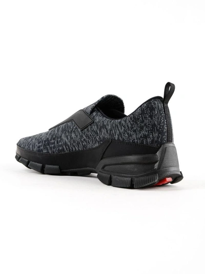 Shop Prada Knitted Slip-on Sneakers In Nero+piombo
