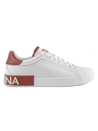 Shop Dolce & Gabbana Portofino Sneakers In White/red