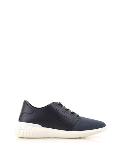 Shop Tod's No Code Sneakers In Leather And Nubuck In Blu