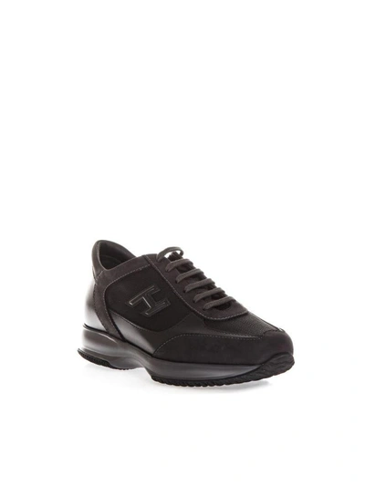 Shop Hogan New Interactive Suede & Nylon Sneakers In Anthracite