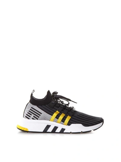 Shop Adidas Originals Eqt Support Core Black Sneakers In Black/grey/yellow