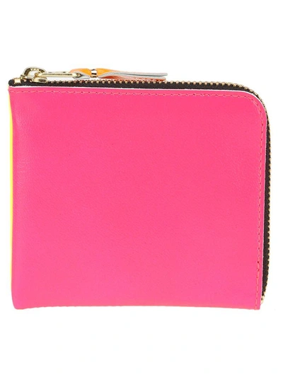 Shop Comme Des Garçons Comme Des Garcons Wallet Mid Zip Fluo In Pink Yellow