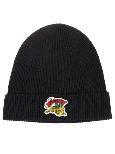Shop Kenzo Embroidered Tiger Beanie In Black