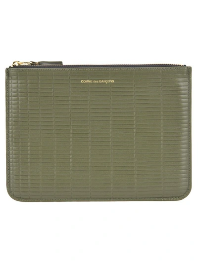 Shop Comme Des Garçons Comme Des Garcons Wallet  Brick Line Motif Top Zip Pouch In Military