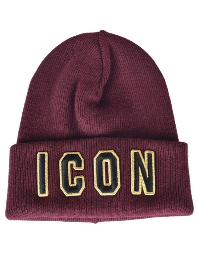 Shop Dsquared2 Icon Beanie In Burgundy