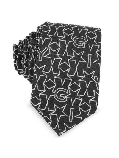 Shop Givenchy Black Silk Narrow Tie W/silver Woven Stars