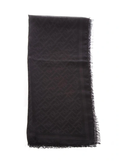 Shop Fendi Ff Logo Scarf In Black Wool-silk Blend Scarf