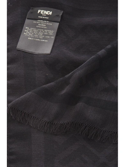Shop Fendi Ff Logo Scarf In Black Wool-silk Blend Scarf