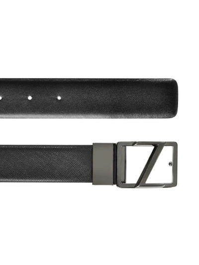 Shop Ermenegildo Zegna Black Leather Reversible & Adjustable Belt W/gunmetal Signature Buckle