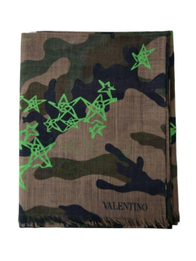 Shop Valentino Star Print Scarf In Ox Camou Army/green