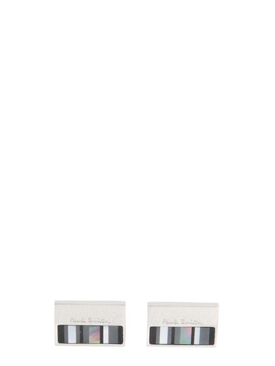 Shop Paul Smith Cufflinks With Mother Of Pearl Plate In Argento
