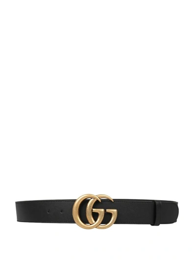 Shop Gucci Gg Marmont Leather Belt In Nero