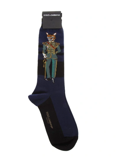 Shop Dolce & Gabbana Cotton Blend Wildcat Socks In Blue/black
