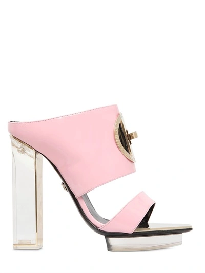 Versace Patent Leather & Plexiglas Mules In Pink