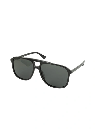 Shop Gucci Gg0262s Rectangular-frame Black Acetate Sunglasses In Black/black