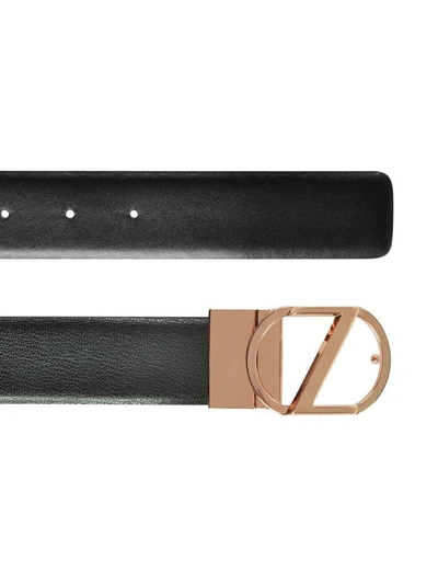 Shop Ermenegildo Zegna Black Leather Reversible & Adjustable Belt W/rose Gold-tone Signature Buckle