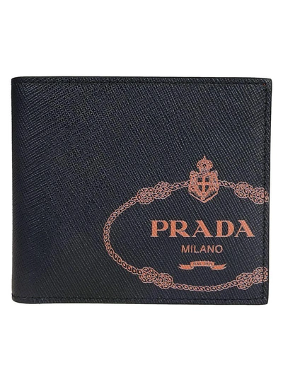 Shop Prada Logo Wallet In Black/orange
