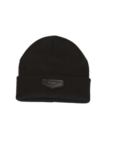 Shop Givenchy Logo Plaque Beanie In Nero